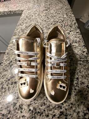 Karl Lagerfeld Paris Women's Cate Pins Lace-Up Platform Sneakers in Gold
